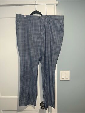 jf j.ferrar Men's Gray-Blue Windowpane Dress Pants